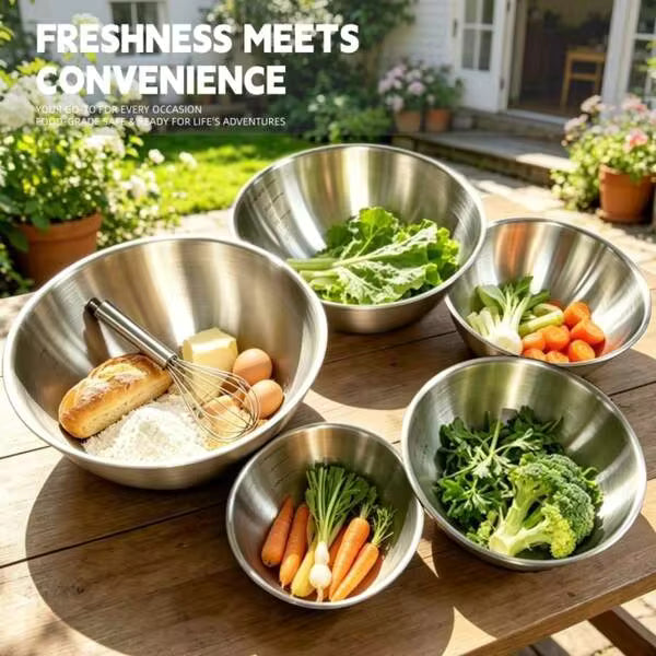 5Pcs Nesting Stainless Steel Mixing Bowls Set With Free Whisk, Kitchen Prep Bowls With Measurement Marks, Stackable Metal Bowls For Baking, Cooking, Salad Prep & Marinating
