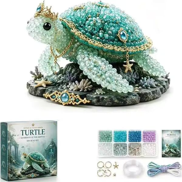 Mythical Ocean DIY Bead Kit For Beginners, 3D Beaded Animal Making Kit With Instructions, 8 Unique Sea Animal Designs With Glass Beads And Pattern Guide, Underwater Bead Embroidery Set
